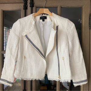 J. Crew Women's Cream Tweed Blazer with Navy Accents